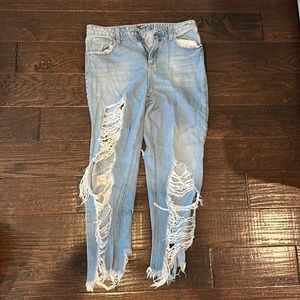 Fashion move super ripped straight jeans